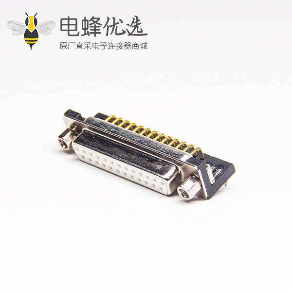 25 pin弯式DB连接器母头白色胶芯铆连接插PCB板