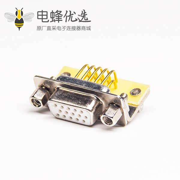 高密度15pin d-sub连接器弯式插PCB板铆锁连接