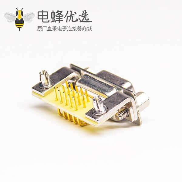 高密度15pin d-sub连接器弯式插PCB板铆锁连接