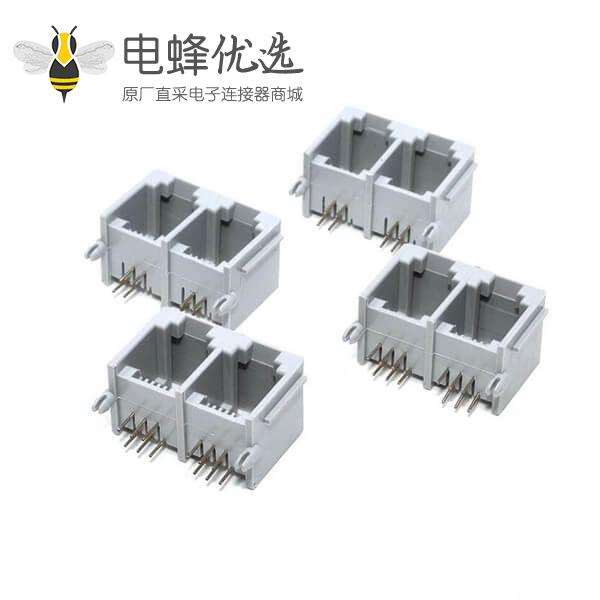 RJ11连接器全塑1X2灰色6P6C电话口母座带边90度灰色