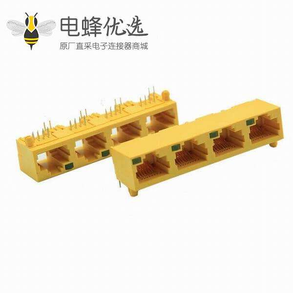 4口RJ45连接器网络接口1X4全塑壳黄色8P8C非屏蔽网络插座