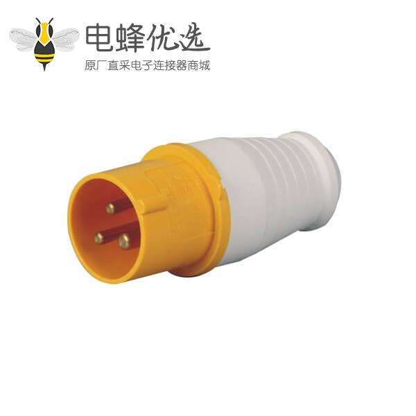 工业连接器插头IEC60309 32A 3芯黄色2相IP44防水