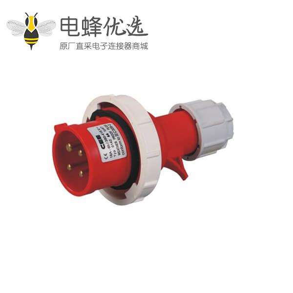 工业插头防水红色4芯32A IP67防水3相415V