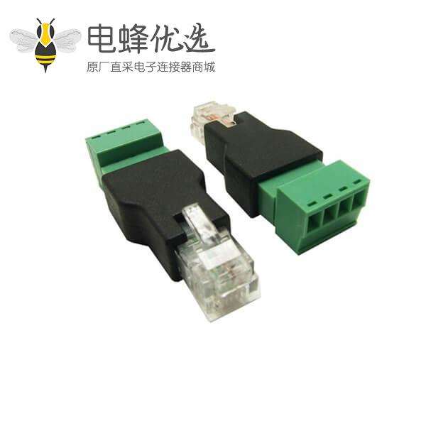 RJ11电话水晶头4芯6P4C接头转4PIN绿色端子环保镀金