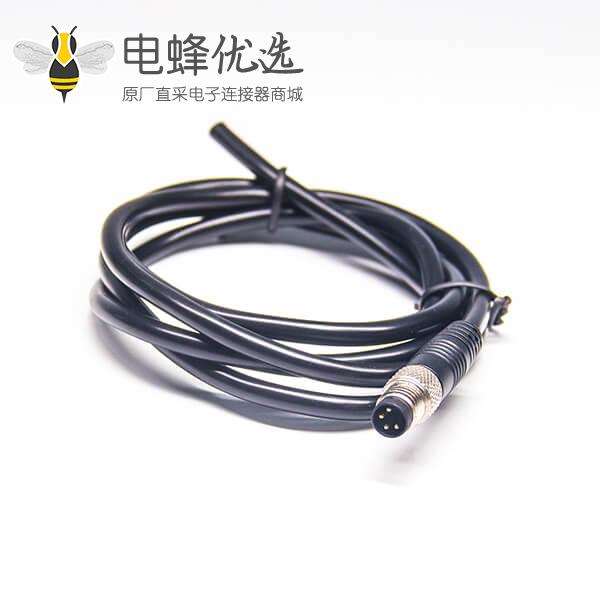 M8 4芯电缆公头单边注塑线材 26AWG 2M PVC外皮