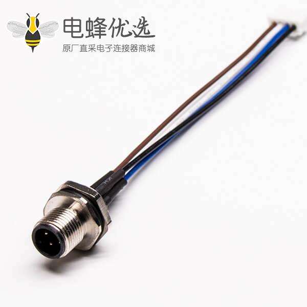 M12 4芯插座公头后锁板焊线 AWG24 to 4Pin Terminal 50CM Length