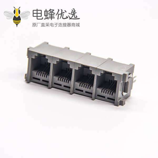 rj11座6P2C连接器1x4插板式接PCB板塑胶外壳