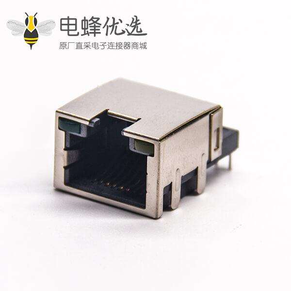 rj45沉板弯式插座带屏蔽插板式接PCB板带灯