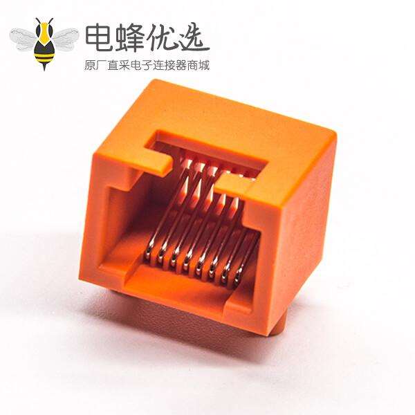 rj45网络插座弯式插板橙色全塑外壳8p8c插板非屏蔽