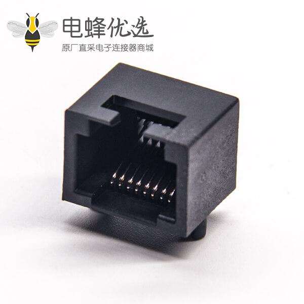 rj45插座模块黑色全塑外壳8p8c弯式dip接PCB板