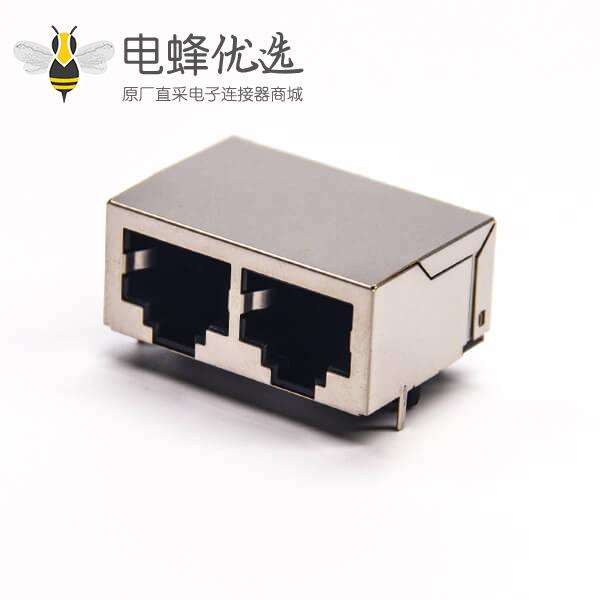 rj45网络双通弯式90度带屏蔽座子穿孔式接PCB板