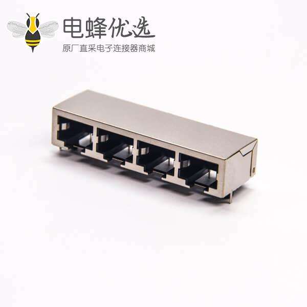 rj45 1x4网络模块化连接器弯式插板带定位柱带屏蔽