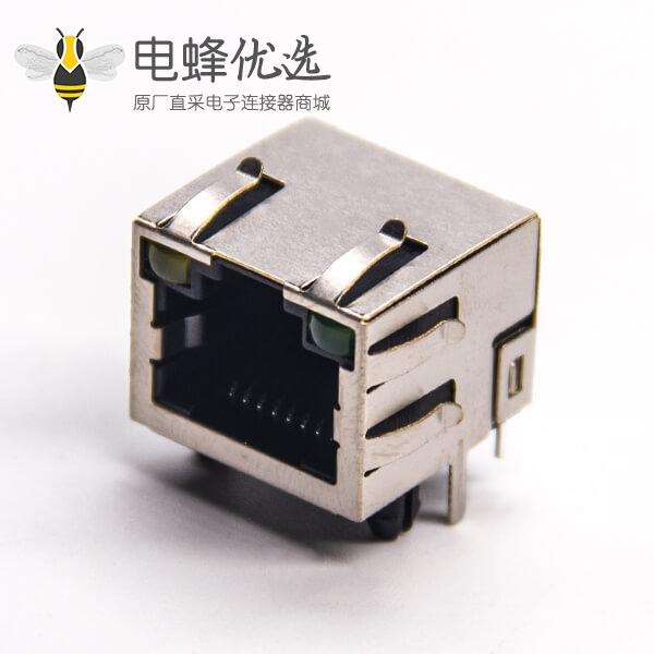 带灯rj45封装8p8c弯式母座穿孔式接PCB板带弹片