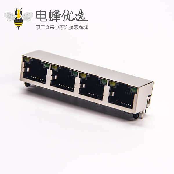 带屏蔽rj45接口1*4单排带灯接PCB板穿孔