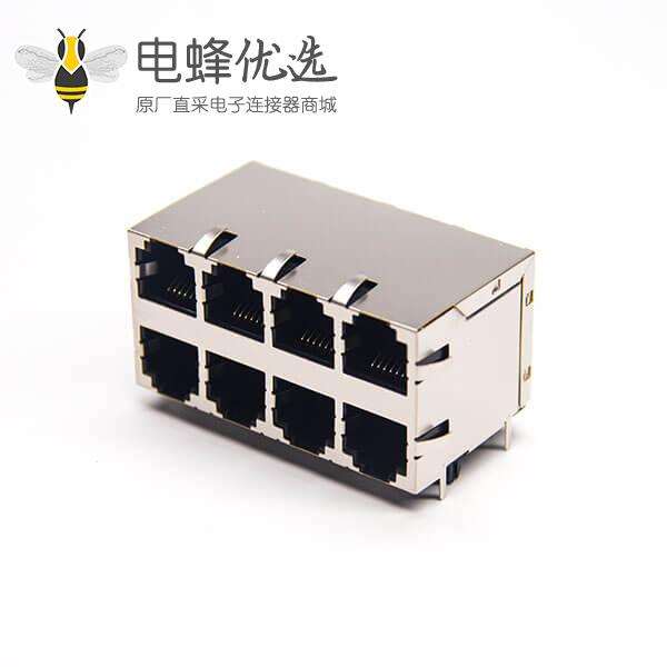 2x4双层rj45插座封装8p8c弯式90度带屏蔽不带灯带弹片