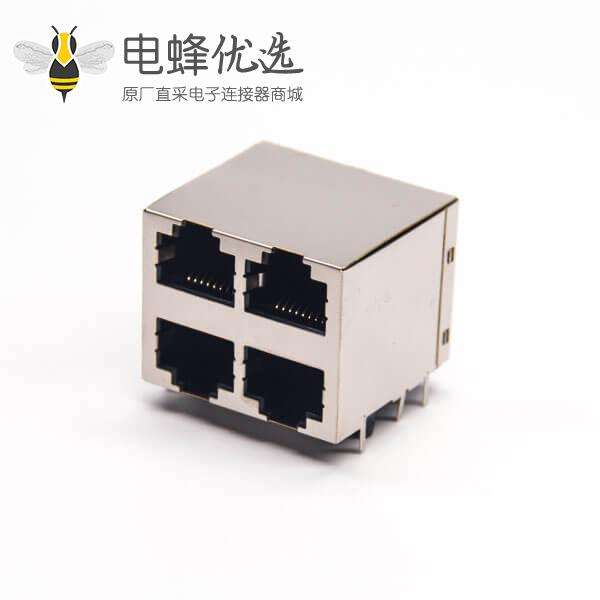 rj45母座2x2端口90度弯式屏蔽式接PCB板穿孔式