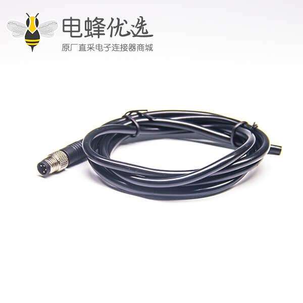 M8 4芯电缆公头单边注塑线材 26AWG 2M PVC外皮