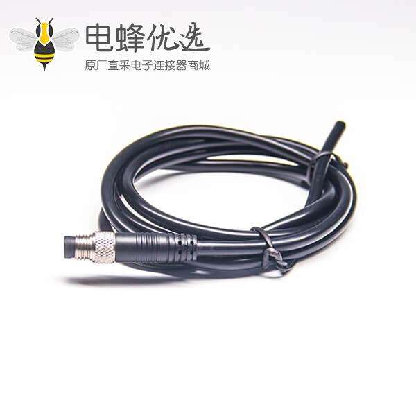 M8 4芯电缆公头单边注塑线材 26AWG 2M PVC外皮