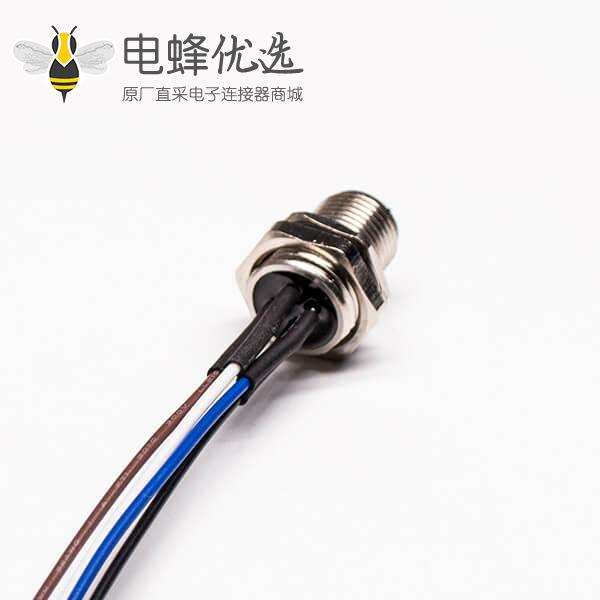 M12 4芯插座公头后锁板焊线 AWG24 to 4Pin Terminal 50CM Length