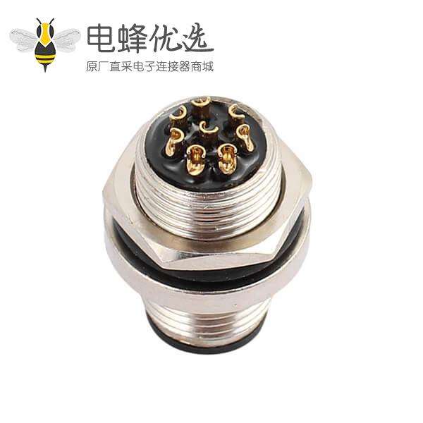 M12 8芯公头板端后锁板焊线插座防水连接器10PCS