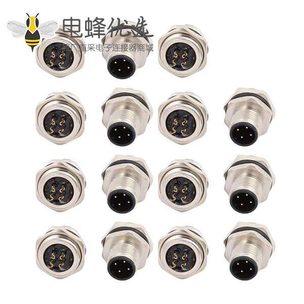 M12 8芯公头板端后锁板焊线插座防水连接器10PCS