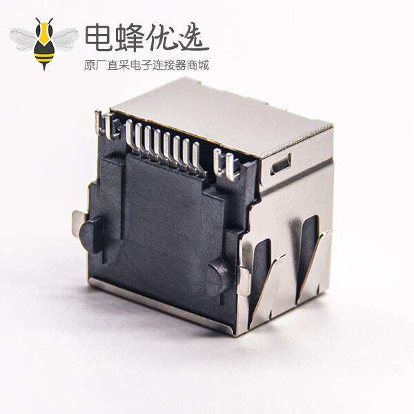 带灯rj45屏蔽插座90度smt接PCB板带灯带弹片