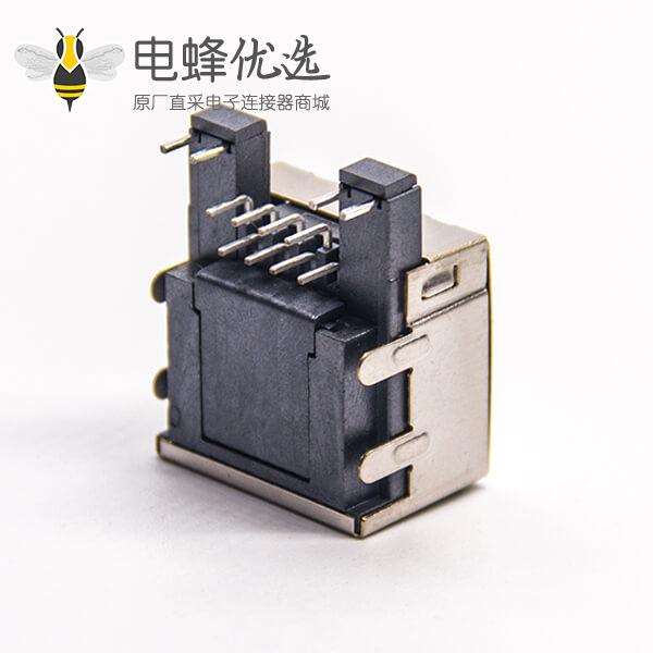 rj45沉板弯式插座带屏蔽插板式接PCB板带灯