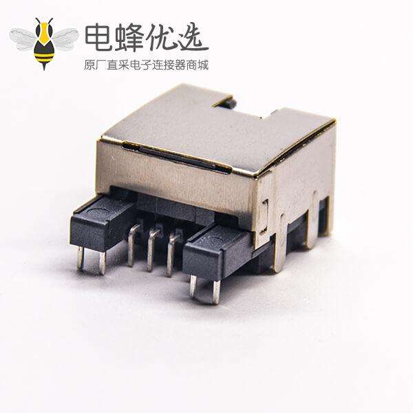 rj45沉板弯式插座带屏蔽插板式接PCB板带灯