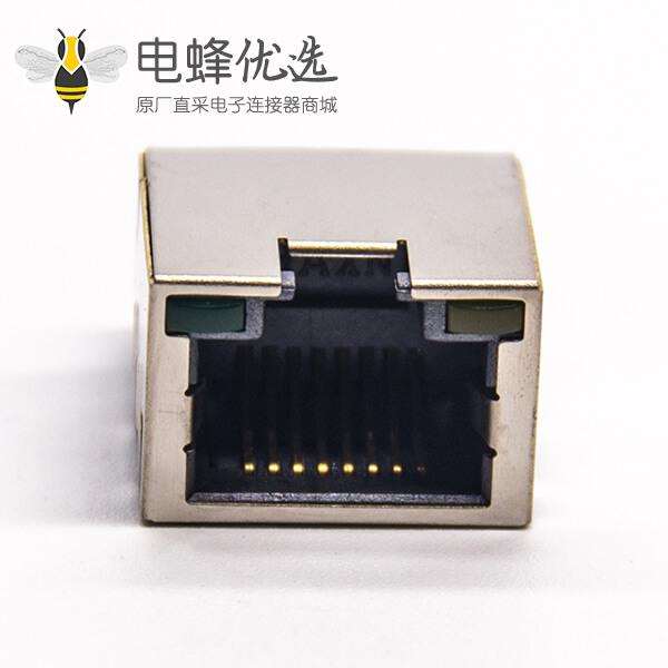 rj45沉板弯式插座带屏蔽插板式接PCB板带灯