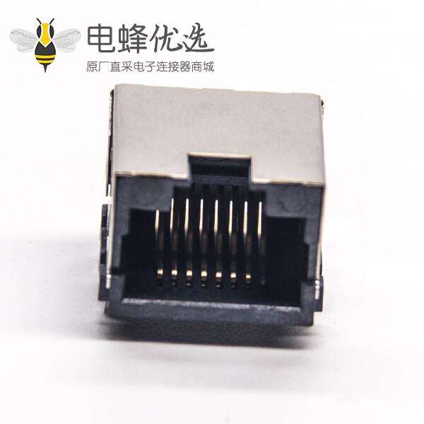 单口rj45母座90度带灯贴板式接PCB板带屏蔽