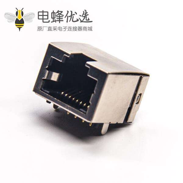 rj45网口座8p8c弯式半包带屏蔽插PCB板