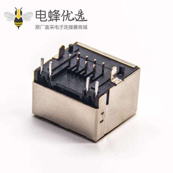 rj45网络接口+8p8c弯式母座插PCB板带灯带弹片