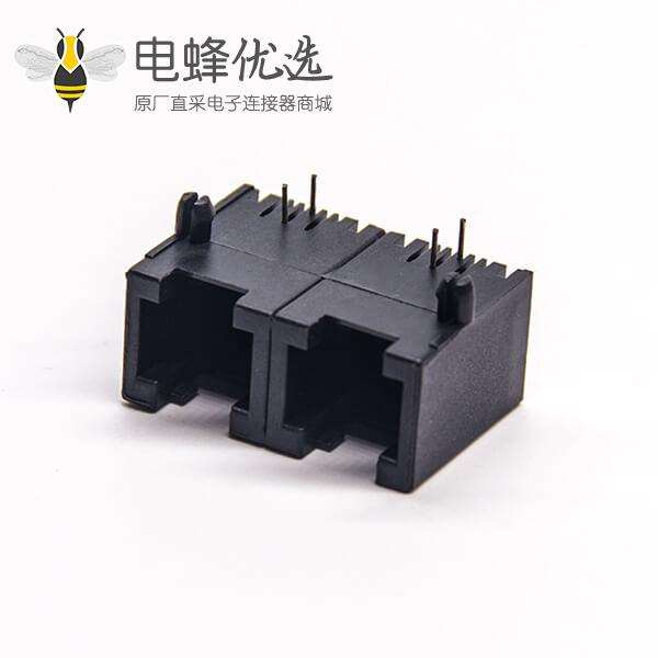 rj11双口1*2弯式6p2c模块化连接器黑色全塑外壳插板