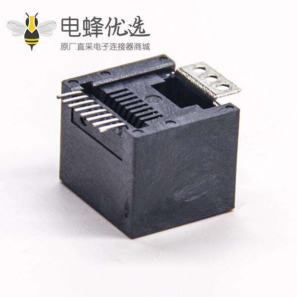 RJ45插座8p8c180度贴板式接PCB板全塑黑色外壳不带屏蔽