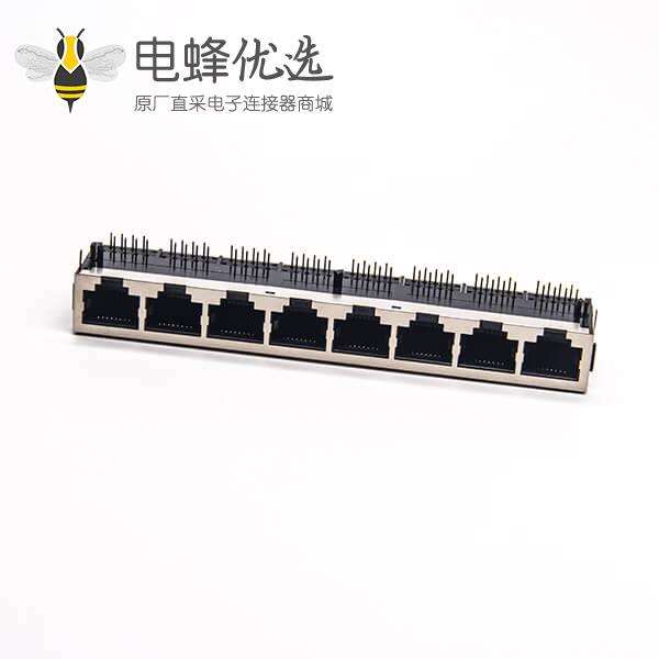 8口rj45插座全屏蔽以太网连接器弯式插板1*8