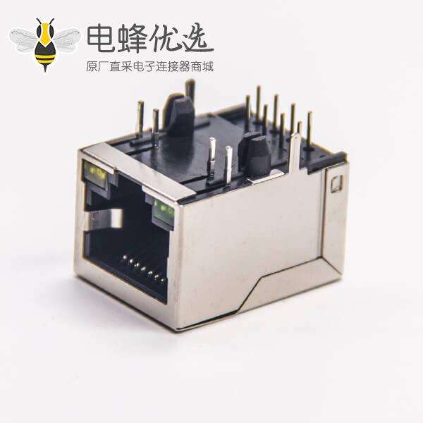 rj45连接器8p8c弯式带灯全屏蔽模块化连接器插板