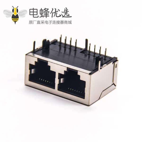 rj45网络双通弯式90度带屏蔽座子穿孔式接PCB板