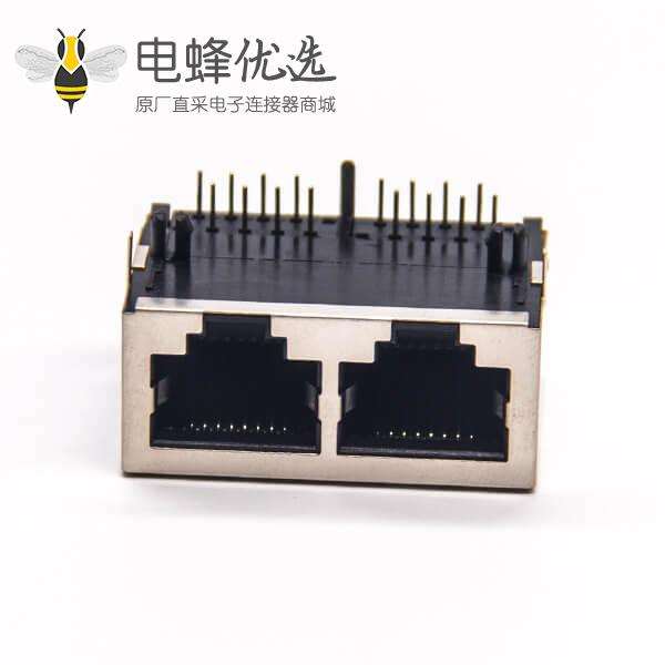 rj45网络双通弯式90度带屏蔽座子穿孔式接PCB板