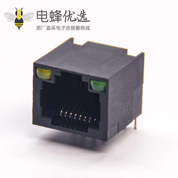 非屏蔽rj45模块8p8c全塑外壳插板式接PCB板带灯