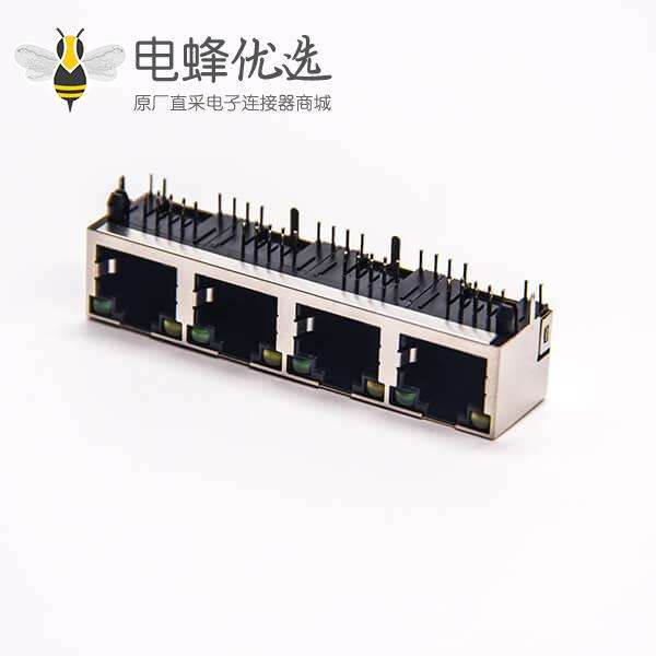 带屏蔽rj45接口1*4单排带灯接PCB板穿孔