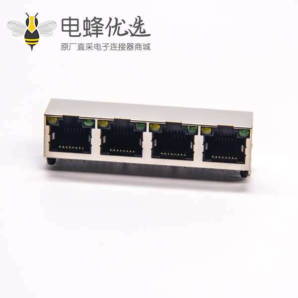 带屏蔽rj45接口1*4单排带灯接PCB板穿孔