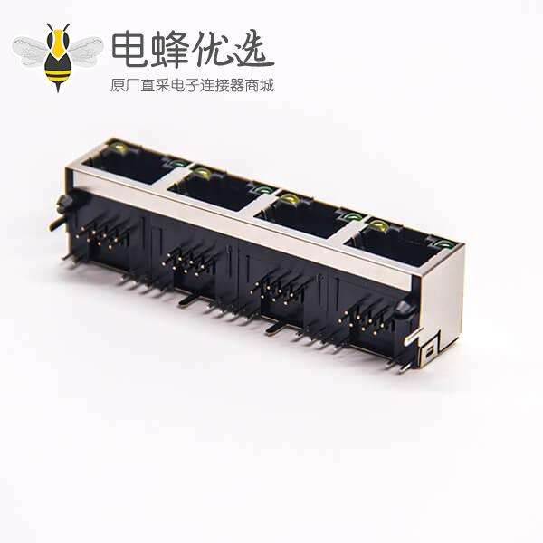 带屏蔽rj45接口1*4单排带灯接PCB板穿孔