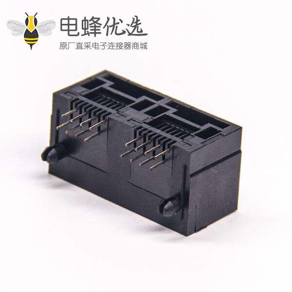 rj45母座8P8C双端口90度全塑不带屏蔽插座