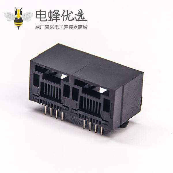 rj45母座8P8C双端口90度全塑不带屏蔽插座