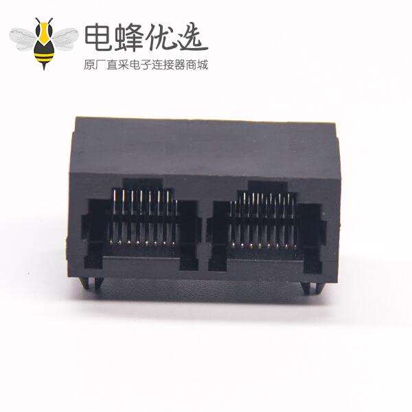 rj45母座8P8C双端口90度全塑不带屏蔽插座