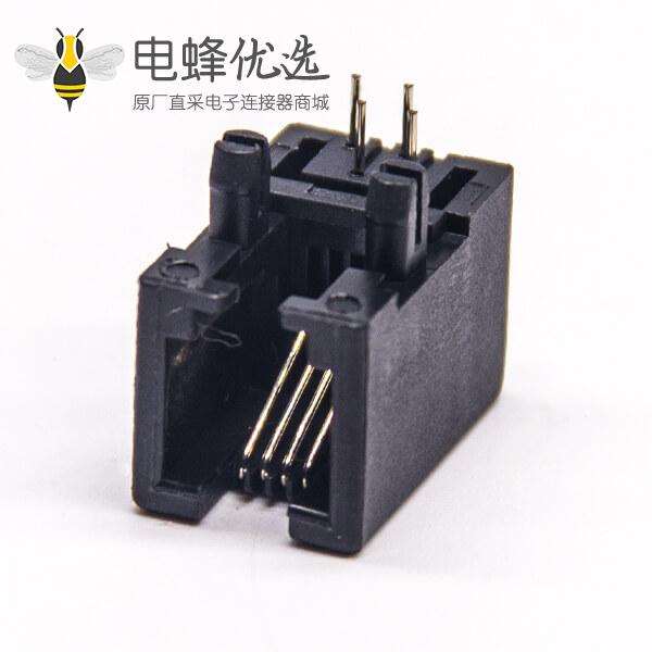 rj9插座非屏蔽式黑色塑胶外壳穿孔接PCB板