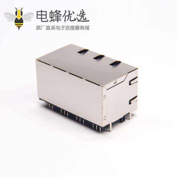 2x4双层rj45插座封装8p8c弯式90度带屏蔽不带灯带弹片