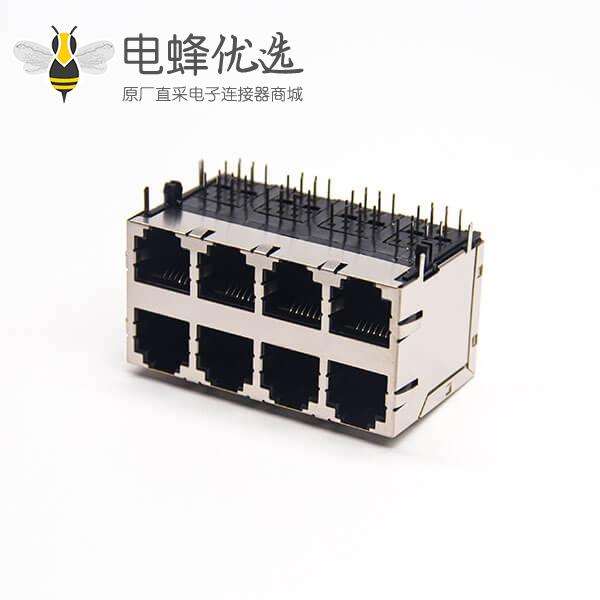 2x4双层rj45插座封装8p8c弯式90度带屏蔽不带灯带弹片