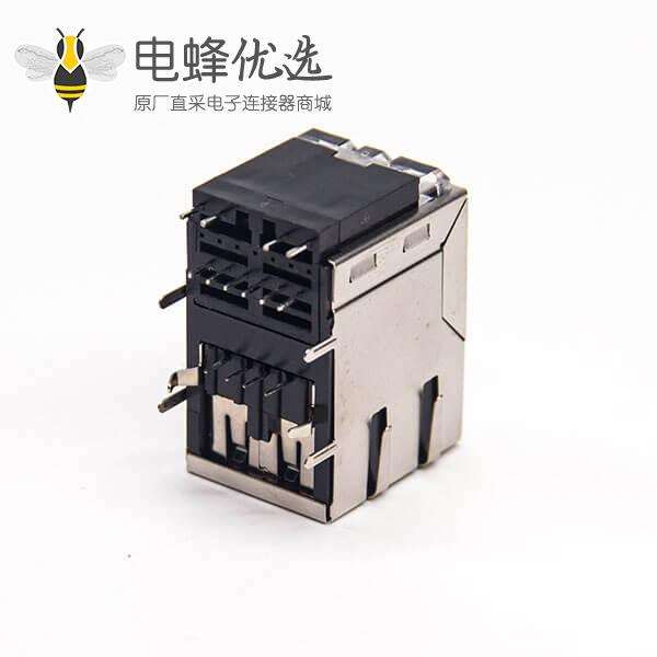 rj45加单层usb插座弯式90度插板带屏蔽