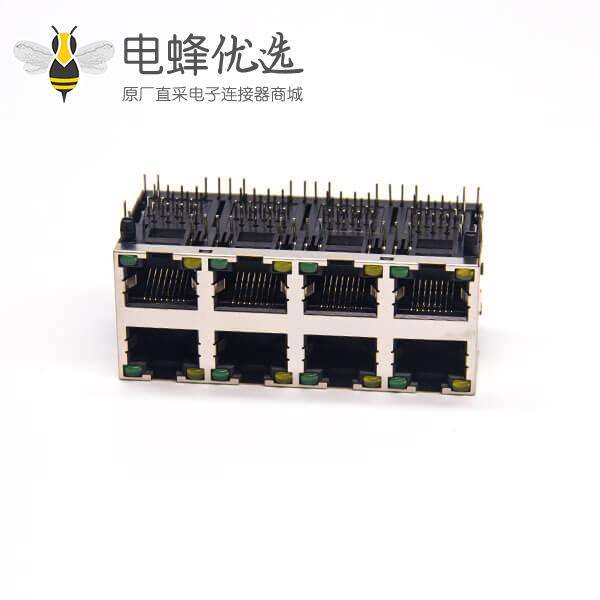 2x4 rj45带led封装半包带屏蔽90度弯式插板